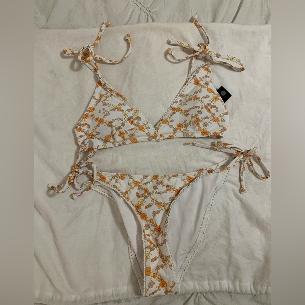 Cotton on body orange floral pattern bikini set